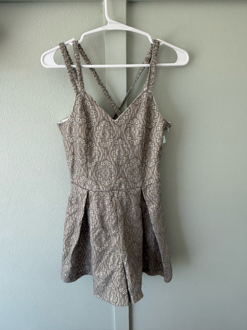 She + Sky White and Silver Lace-Detail Romper